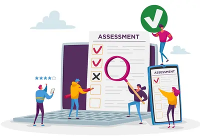 illustration of a laptop with small people filling out an assessment